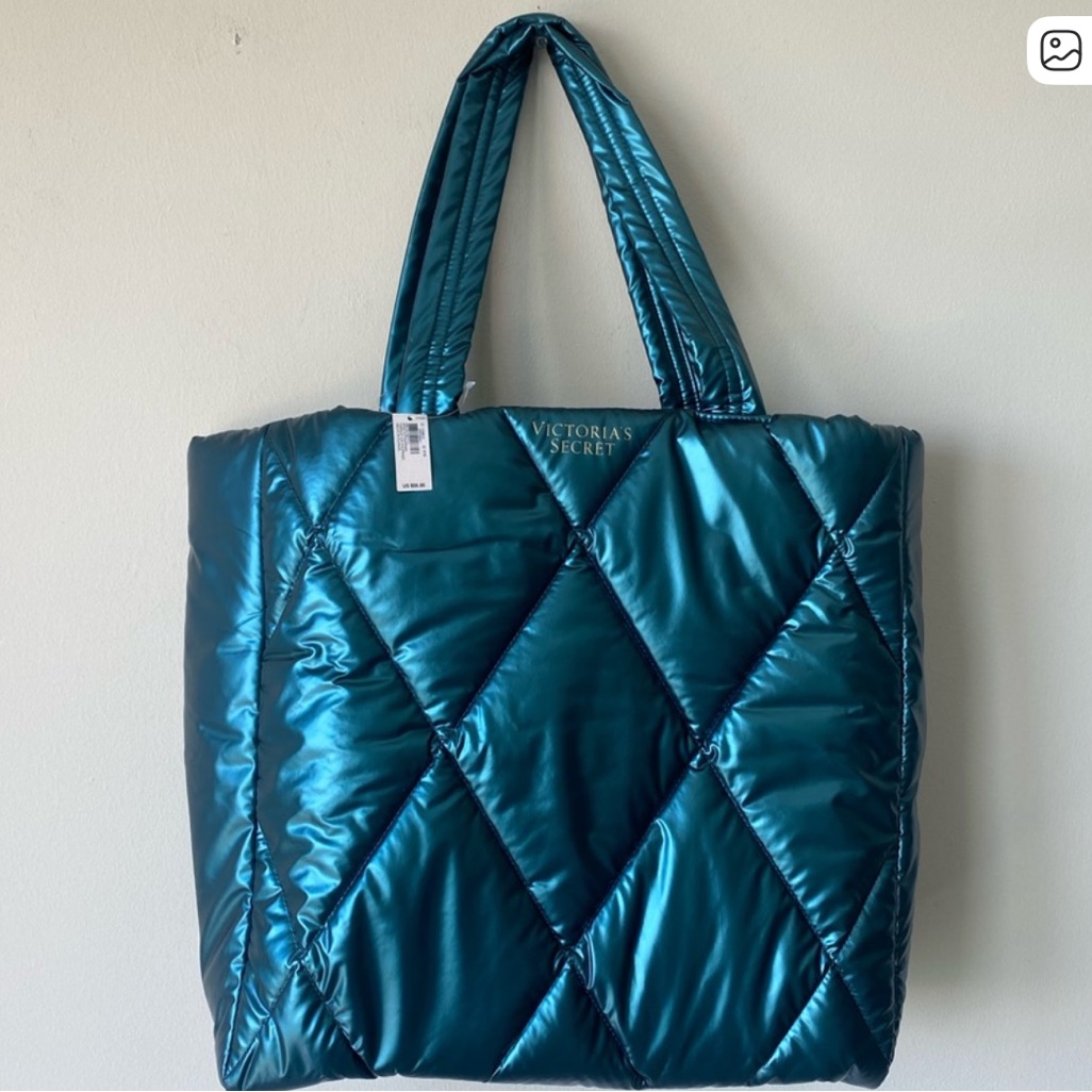 Victoria's Secret Shiny Teal Quilted Tote